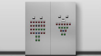 Substation room. Electrician equipment, technical generator.